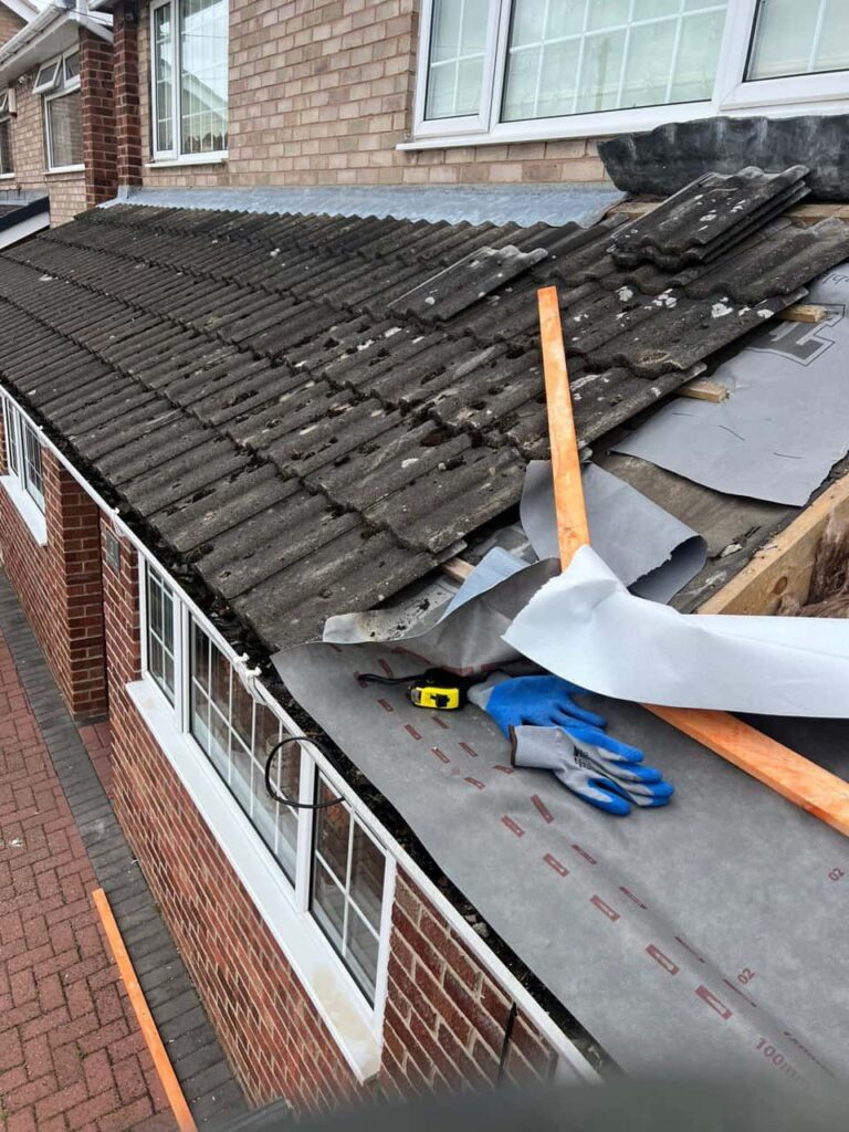 This is a photo of a pitched roof which is being repaired. The existing roof was leaking badly. Works carried out by TRP Roofing Molescroft